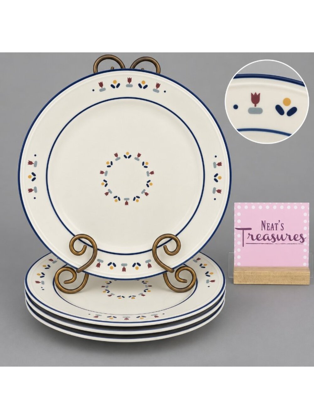 Sango COUNTRY BORDERS Folk Art Red Yellow Floral Oven Safe Dinner Plates Set 4